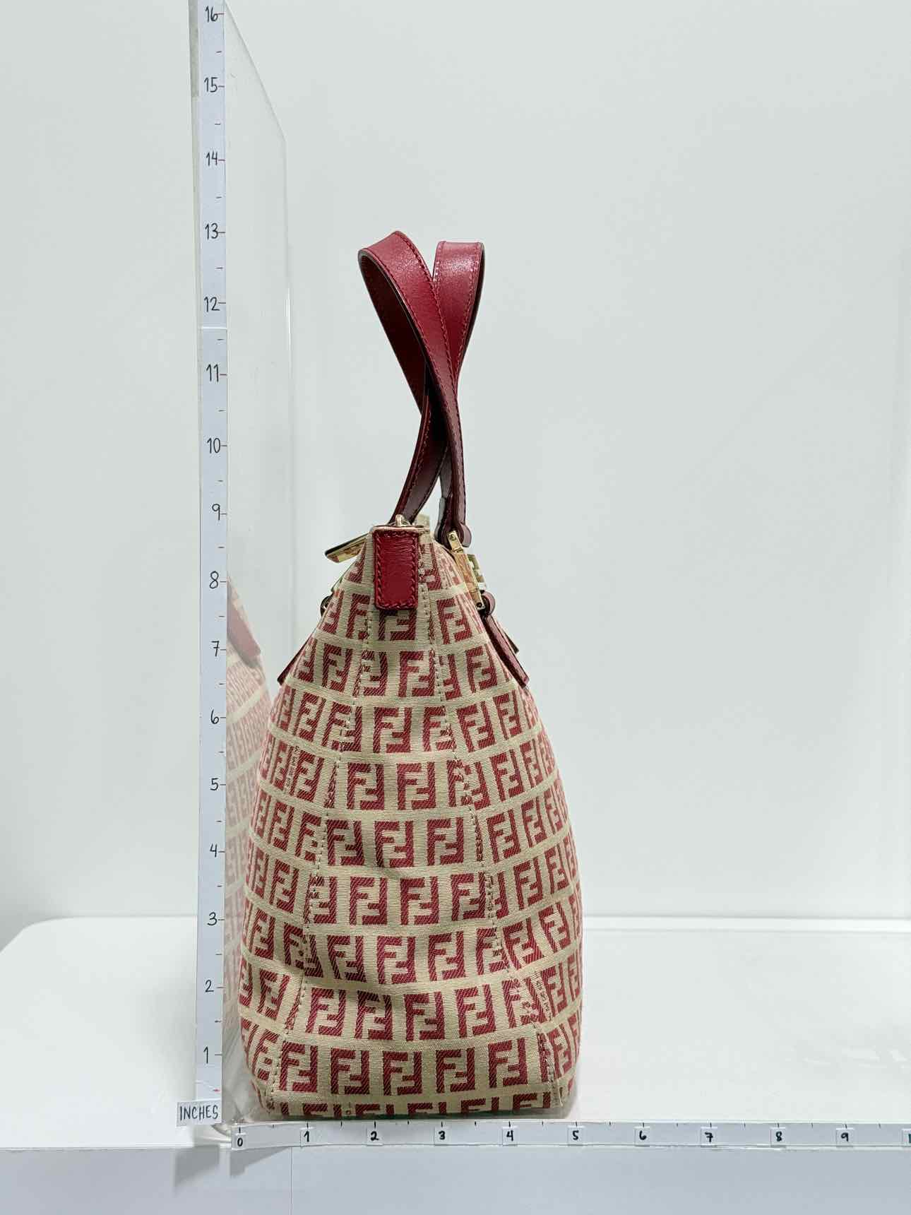 FENDI Shopping Cream & Burgundy Zucchino Tote Bag