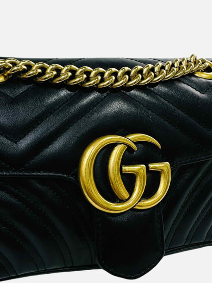 GUCCI GG Marmont Black Chevron Shoulder Bag