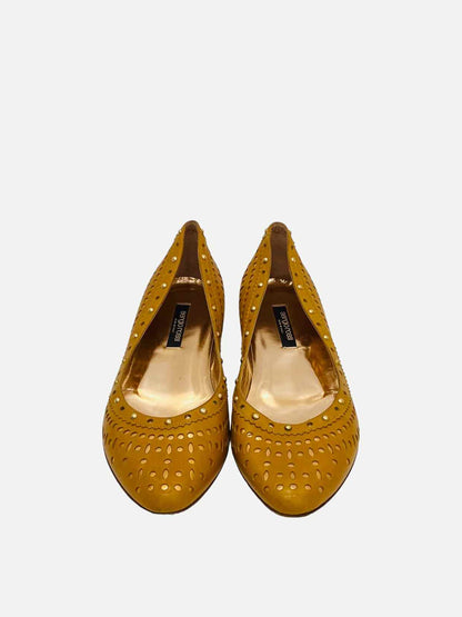 SERGIO ROSSI Tan Perforated Ballet Flats