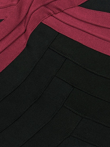 HERVE LEGER Black & Burgundy Size Small Short Dress