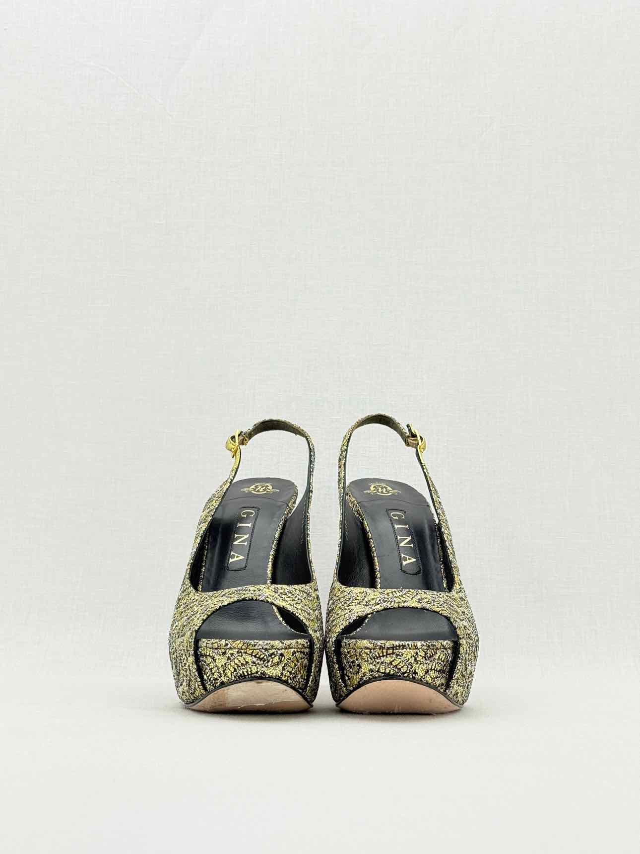 GINA Gold & Black Embroidered Size EU 39.5 Pumps