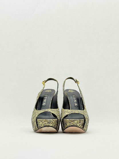 GINA Gold & Black Embroidered Size EU 39.5 Pumps