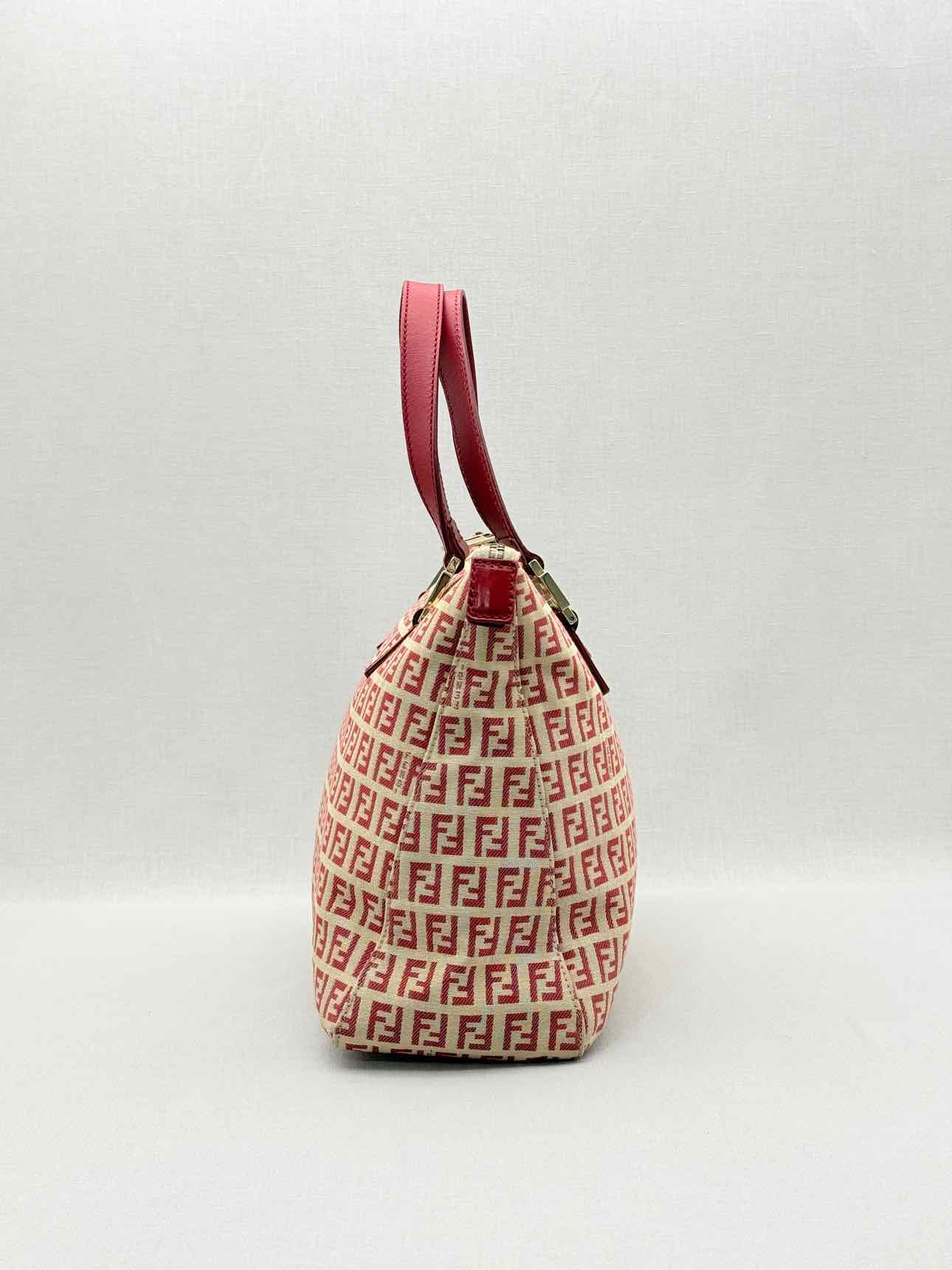 FENDI Shopping Cream & Burgundy Zucchino Tote Bag
