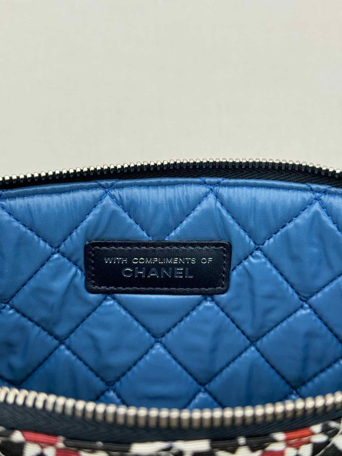 CHANEL White Multicolor Floral Print Pouch