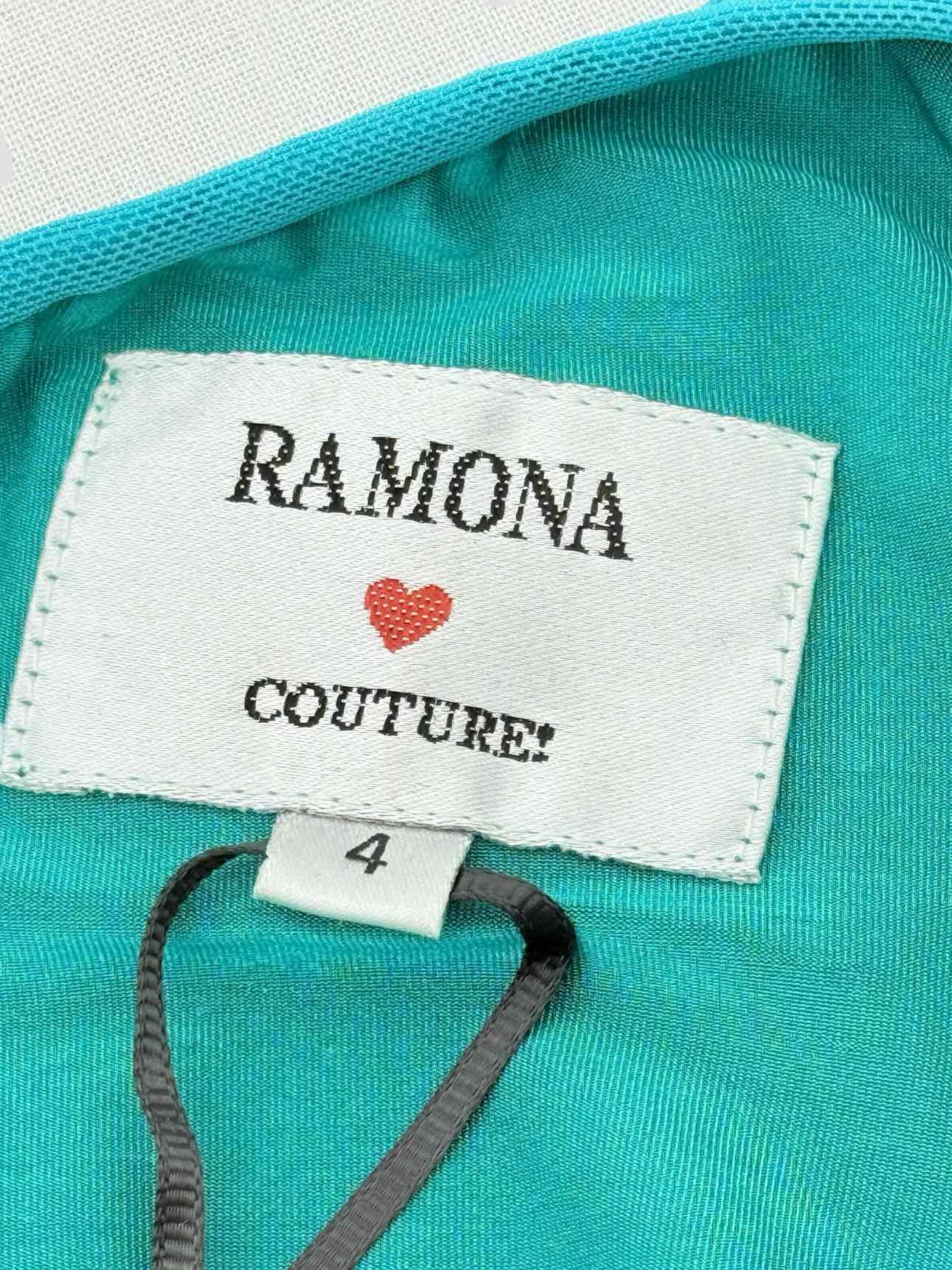 RAMONA COUTURE Turquoise Ruched Size US 4 Long Dress