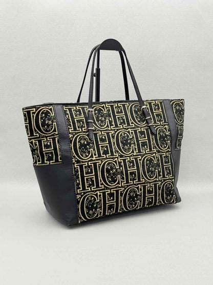 CAROLINA HERRERA Black & Gold Monogram Tote Bag