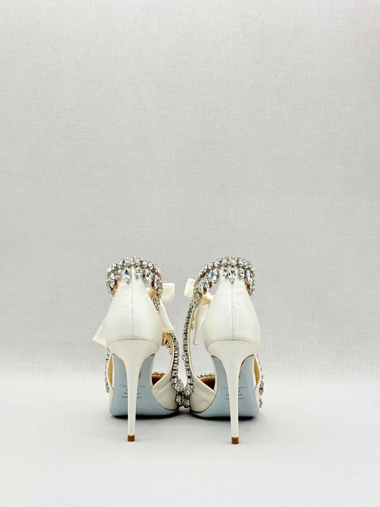 AQUAZZURA Stella Jeweled Bridle White Size EU 35 Pumps