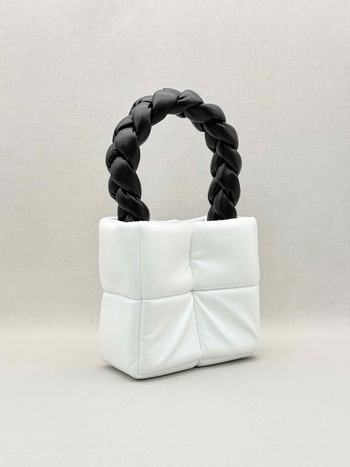 A.W.A.K.E. MODE Celia White & Black Quilted Top Handle