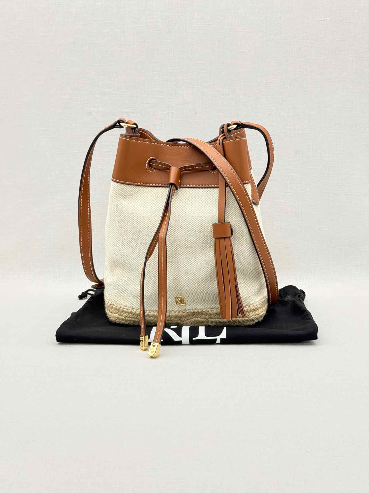 RALPH LAUREN Canvas Debby Beige & Tan Bucket Bag