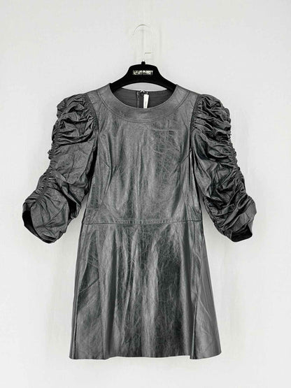 CELINE Leather Black Ruched Size XXSmall Short Dress