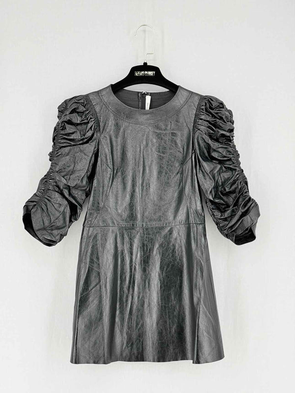 CELINE Leather Black Ruched Size XXSmall Short Dress