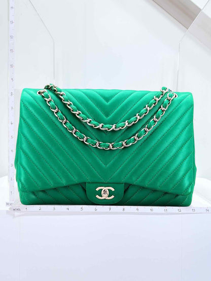CHANEL Classic Green Chevron Shoulder Bag