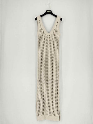 BRUNELLO CUCINELLI Beige Eyelet Size Medium Midi Dress