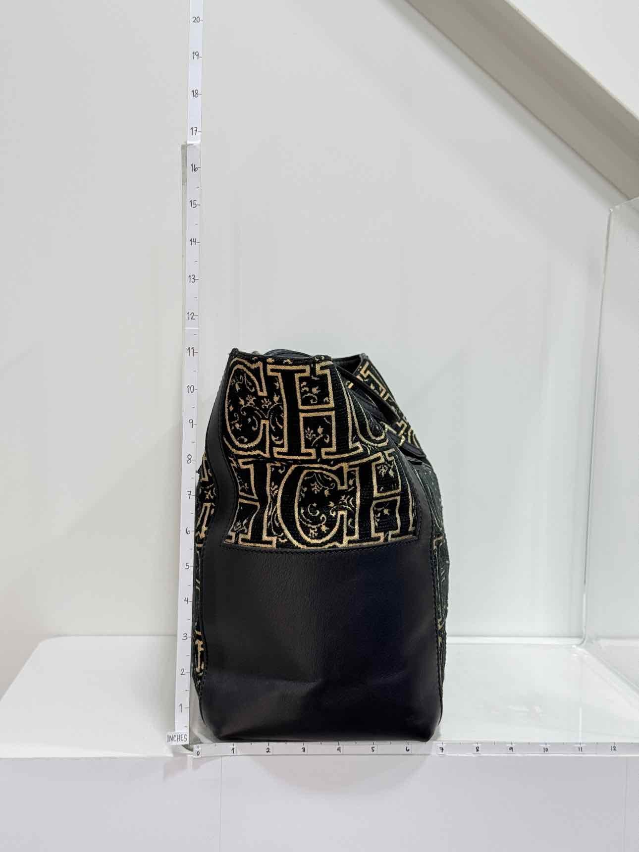 CAROLINA HERRERA Black & Gold Monogram Tote Bag