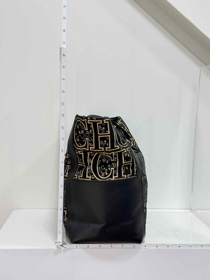 CAROLINA HERRERA Black & Gold Monogram Tote Bag