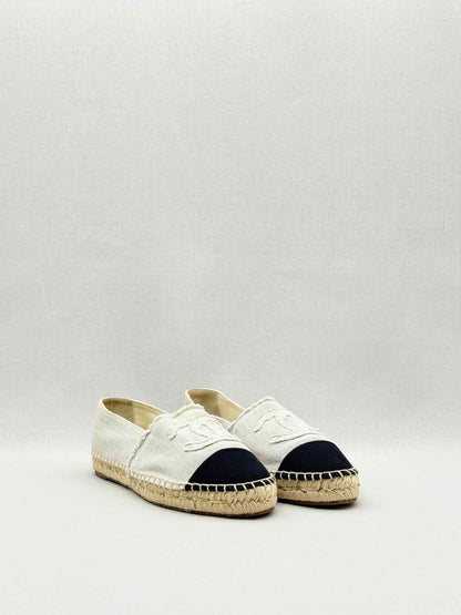 CHANEL Espadrille Beige & Black CC Size EU 37 Flats