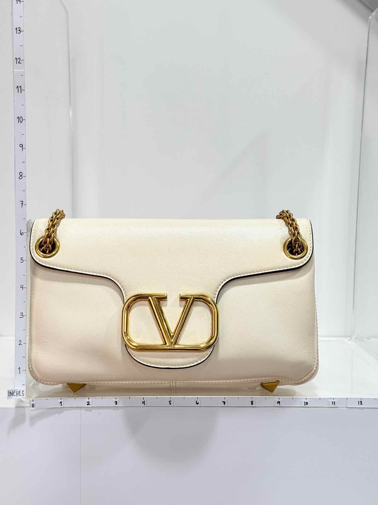 VALENTINO GARAVANI Stud Sign Cream Shoulder Bag