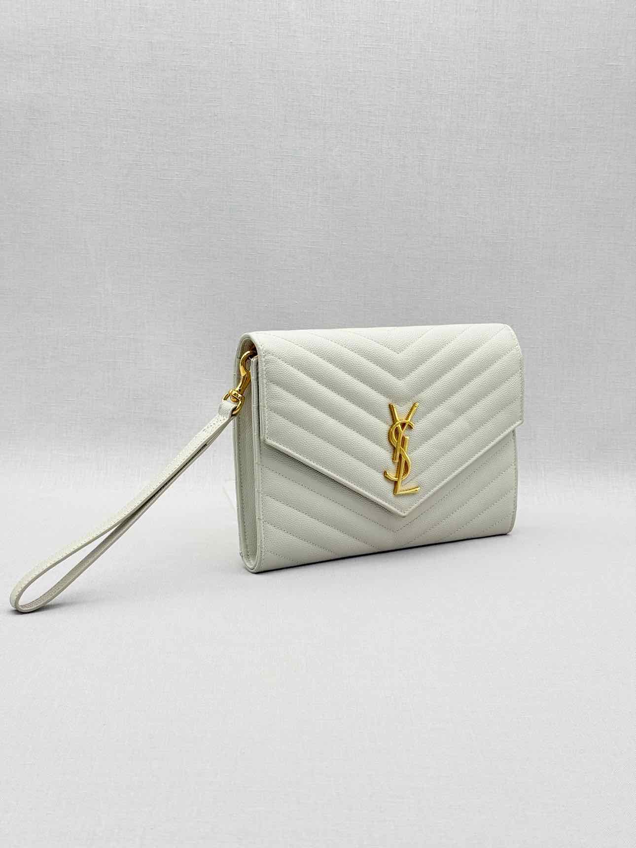 SAINT LAURENT Cassandre Matelasse Flap White Wristlet
