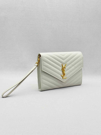 SAINT LAURENT Cassandre Matelasse Flap White Wristlet