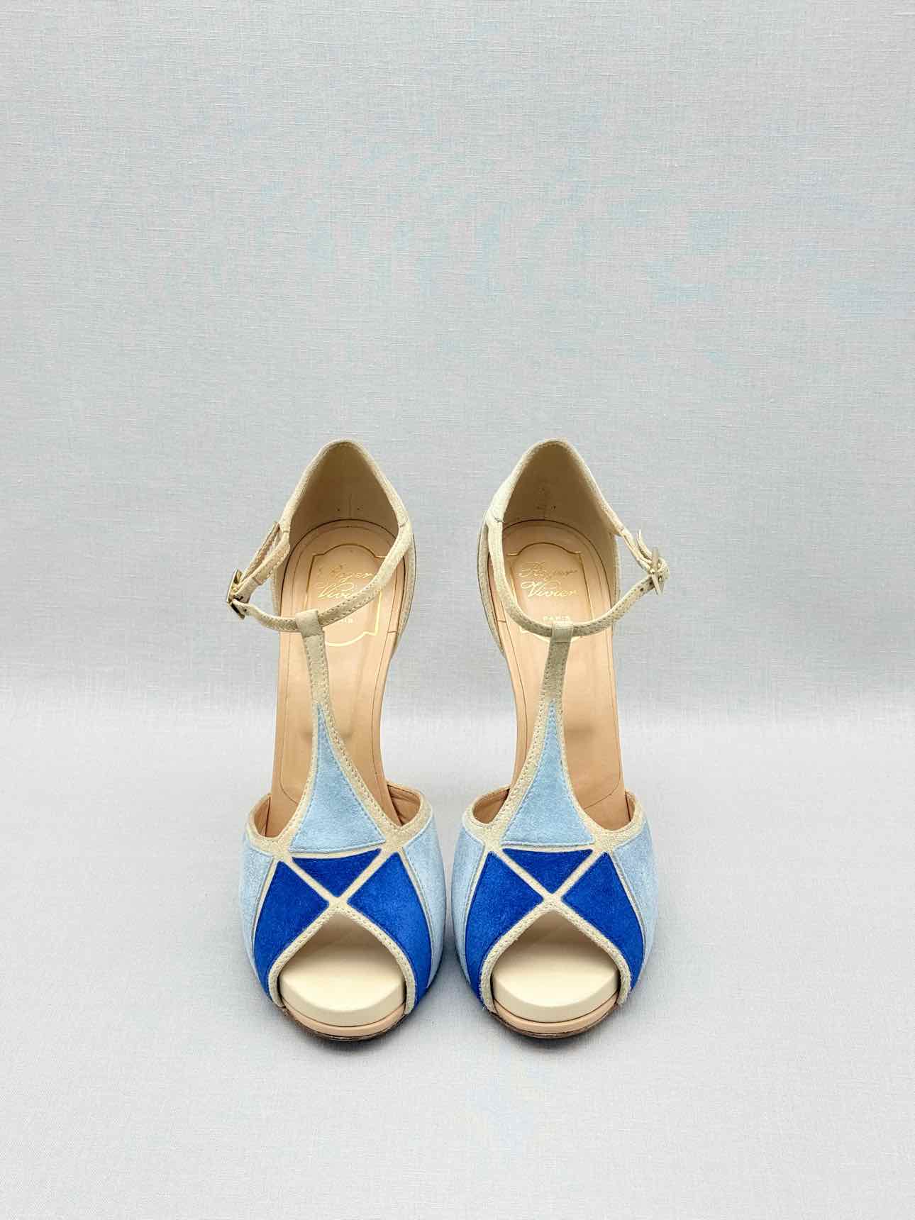 ROGER VIVIER Blue & Beige Size EU 39 Platform Sandals