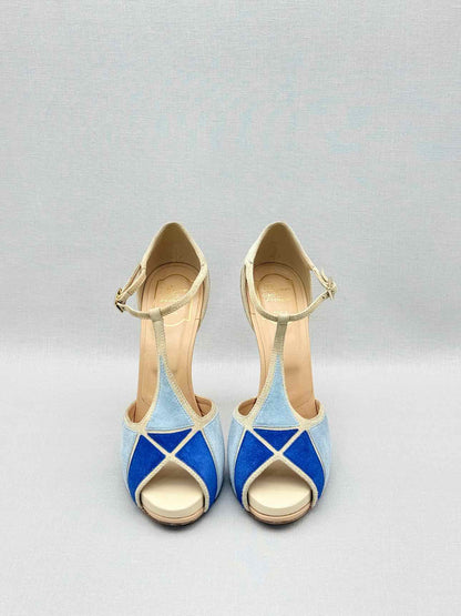 ROGER VIVIER Blue & Beige Size EU 39 Platform Sandals