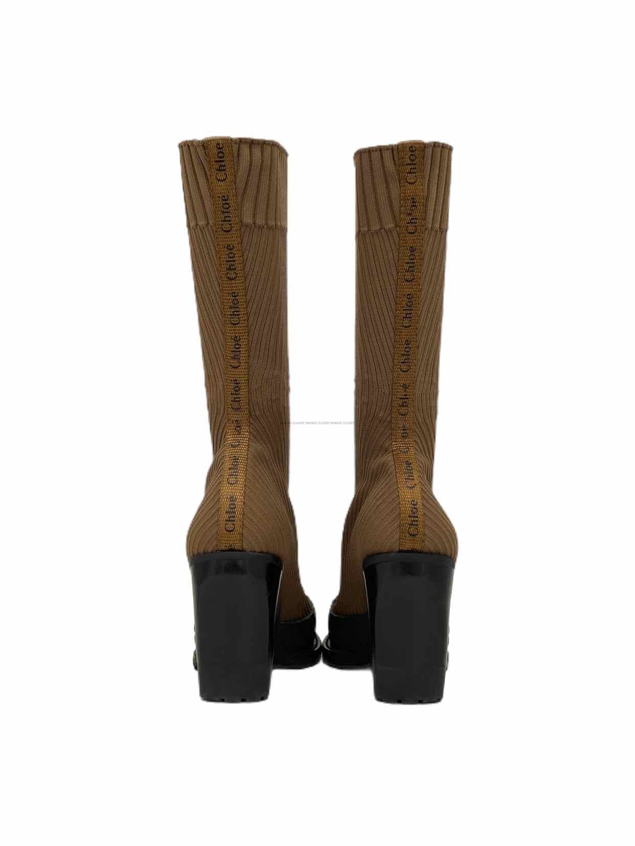 CHLOE Rylee sock Brown w/ Black Mid Calf Boots 38