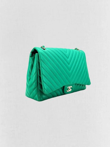 CHANEL Classic Green Chevron Shoulder Bag