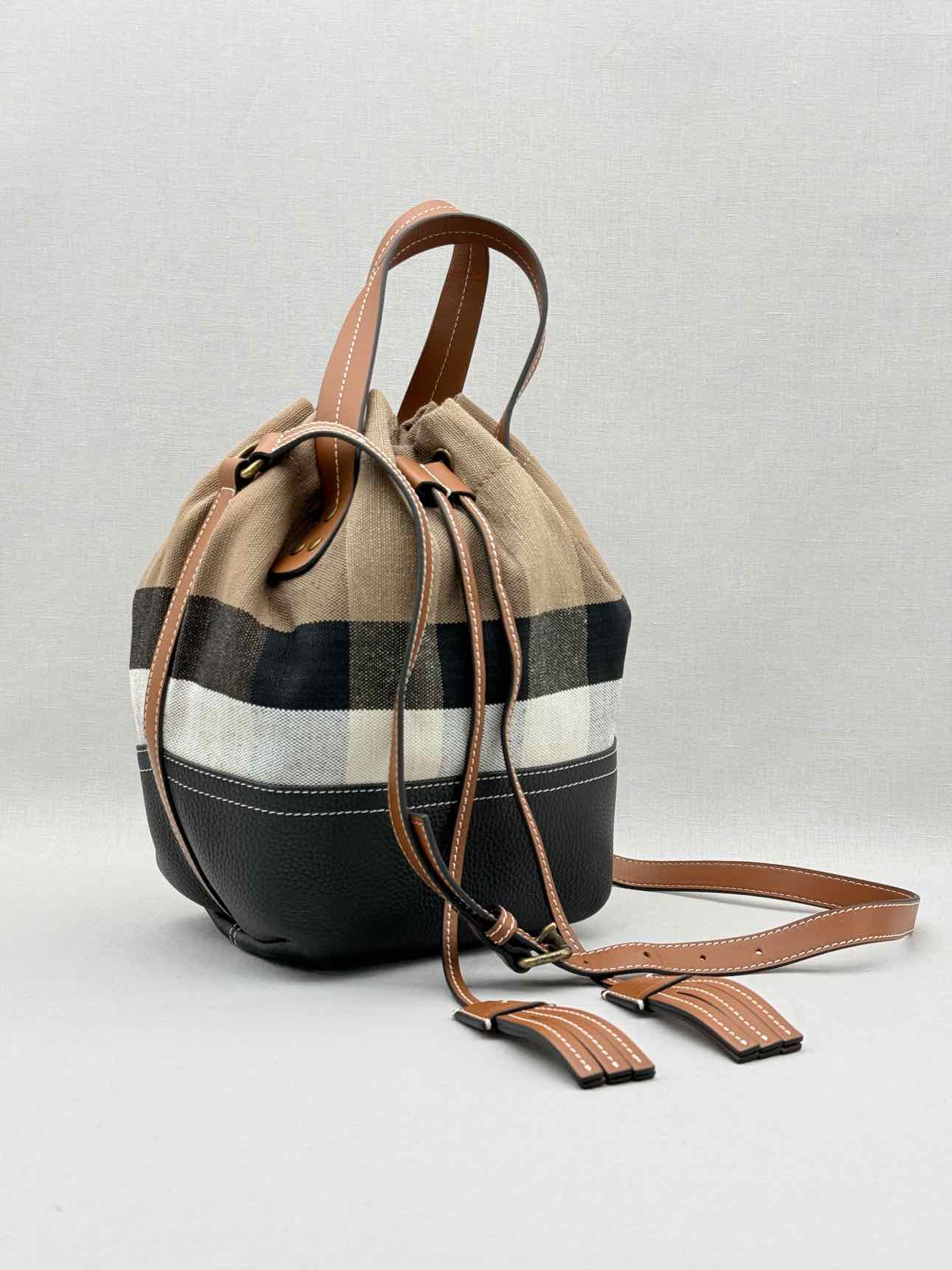 BURBERRY Heston Black Multicolor Check Bucket Bag