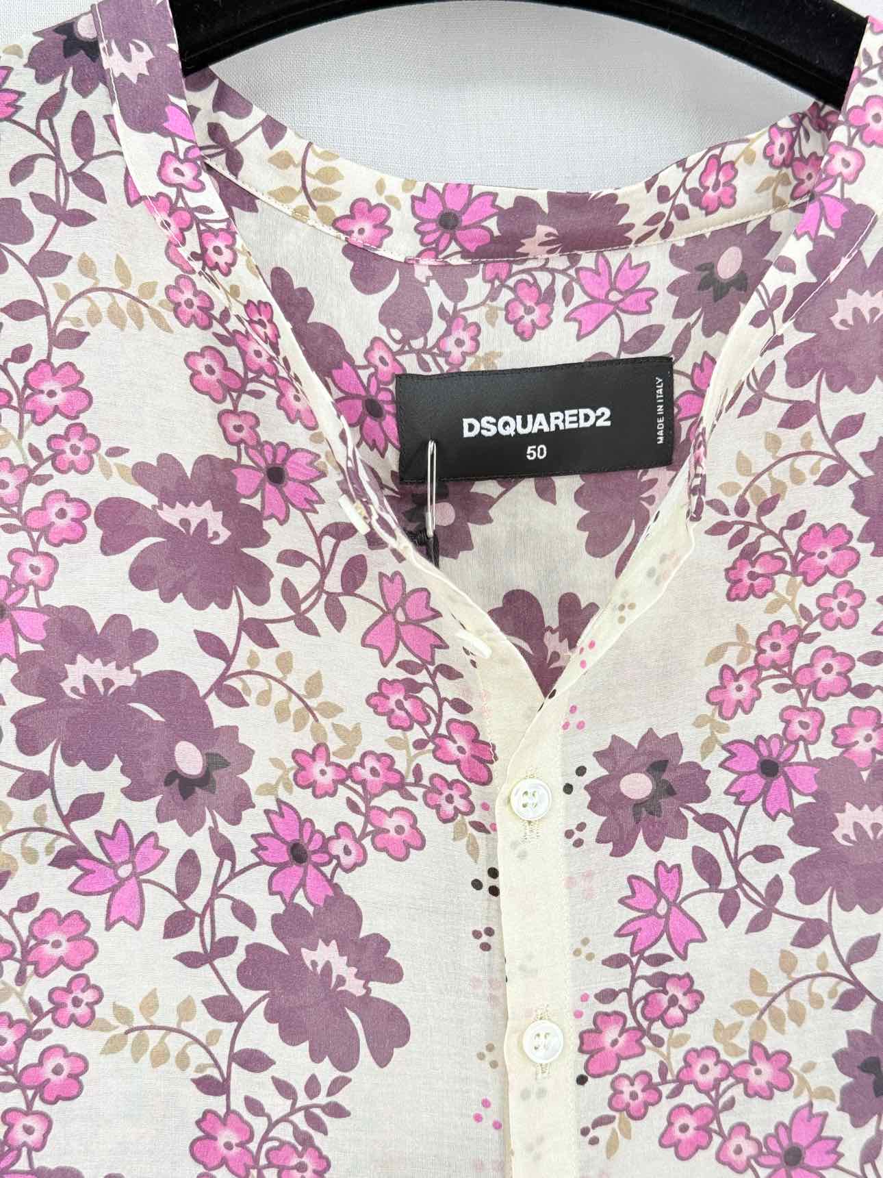 DSQUARED2 Cream & Purple Floral Print Size US 14 Blouse