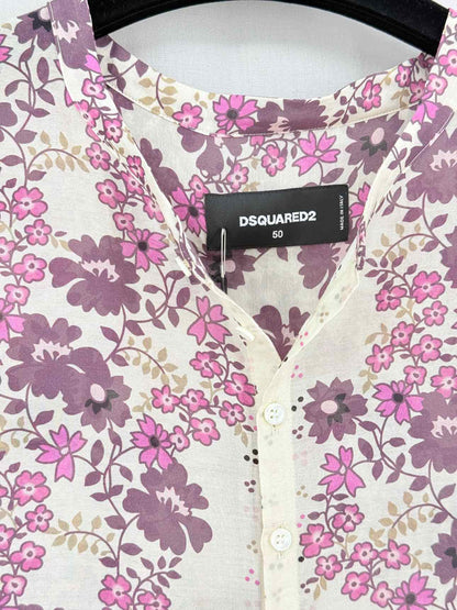 DSQUARED2 Cream & Purple Floral Print Size US 14 Blouse