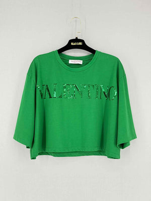 VALENTINO Green Logo Print Size Small T-shirt
