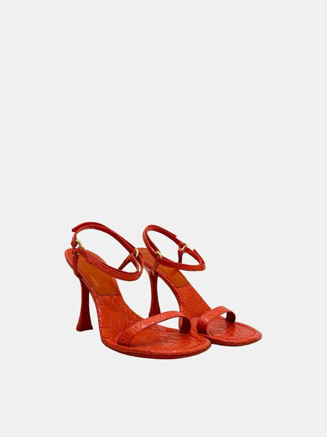 BY FAR Mia Orange Croc Embossed Heeled Sandals 40