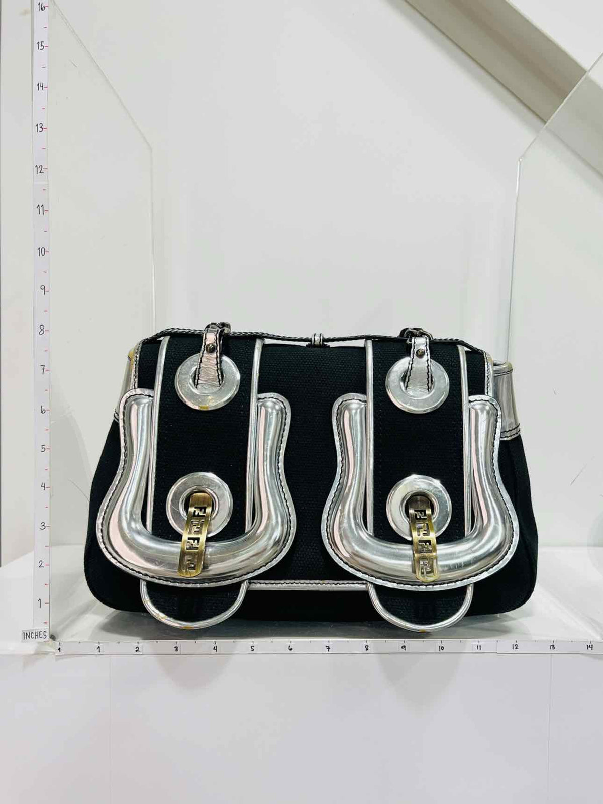 FENDI B Black & Silver Shoulder Bag