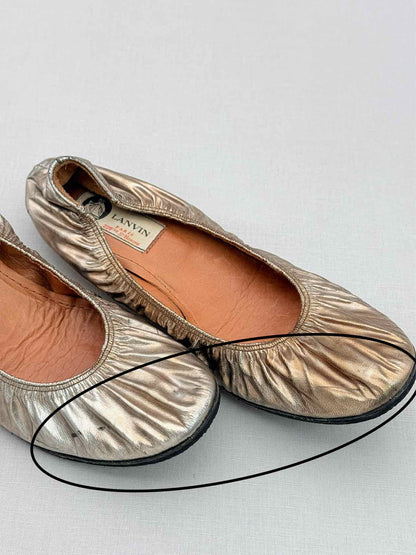 LANVIN Scrunch Metallic Gold Size EU 38 Ballet Flats