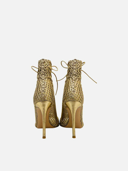 GIANVITO ROSSI Metallic Gold Ankle Boots 37.5