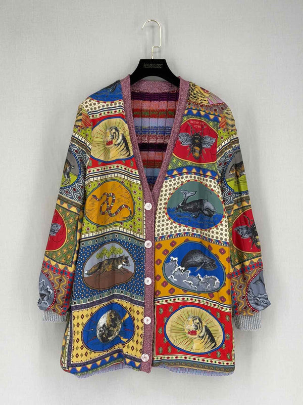 GUCCI Reversible Blue Multicolor Size Small Cardigan