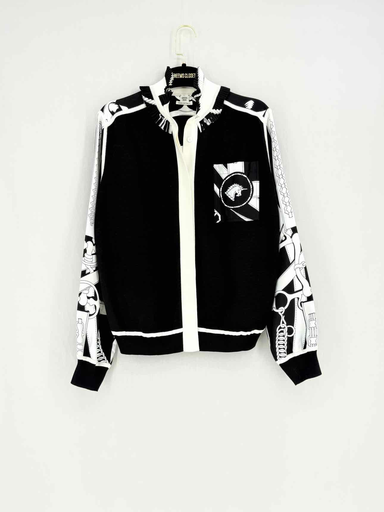 HERMES Black & White Printed Size US 4 Cardigan