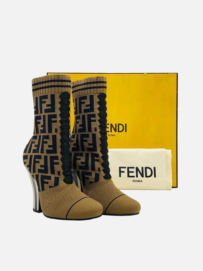 FENDI Sock-style mesh Brown & Black Ankle Boots 35