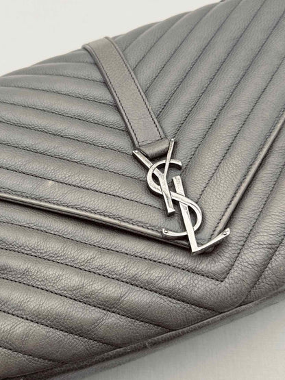 SAINT LAURENT College Grey Chevron Shoulder Bag