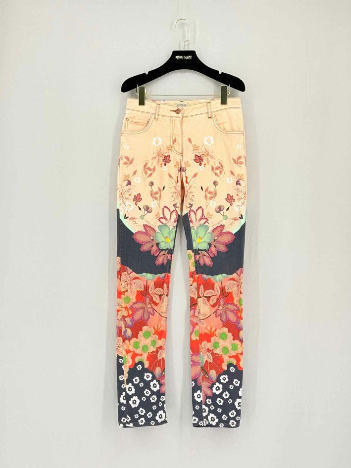 ETRO Peach Multicolor Floral Print Size 26 Jeans