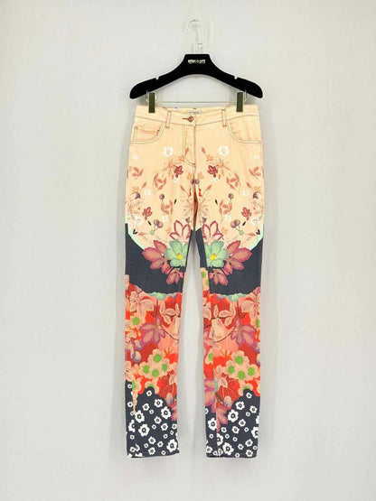 ETRO Peach Multicolor Floral Print Size 26 Jeans