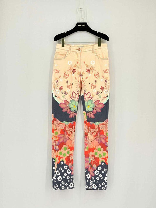 ETRO Peach Multicolor Floral Print Size 26 Jeans