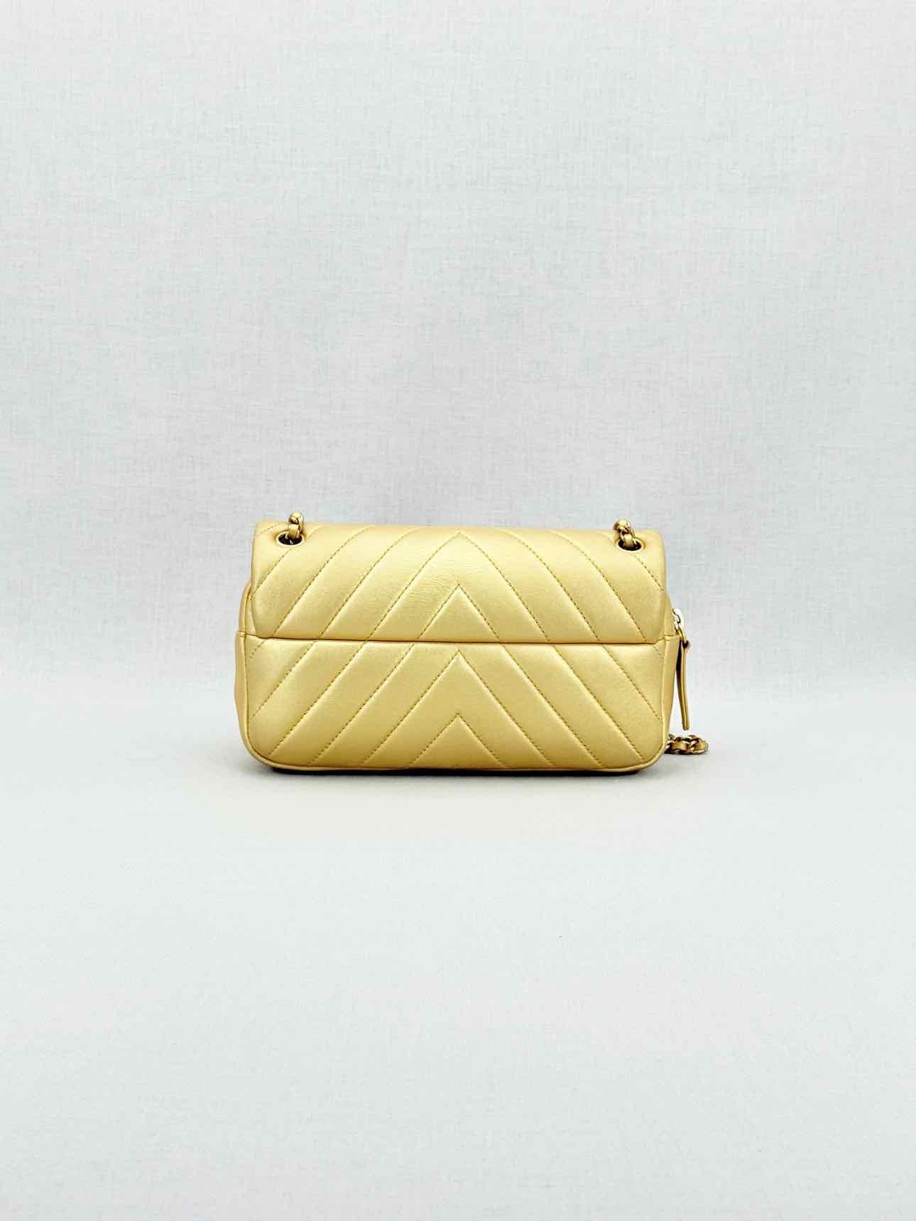 CHANEL Easy Flap Gold Chevron Shoulder Bag