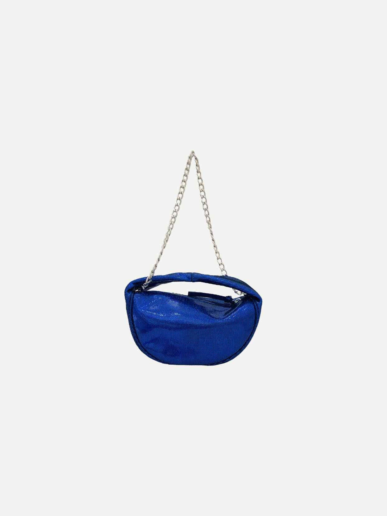 BY FAR Baby Cush Royal Blue Foil Print Shoulder Bag