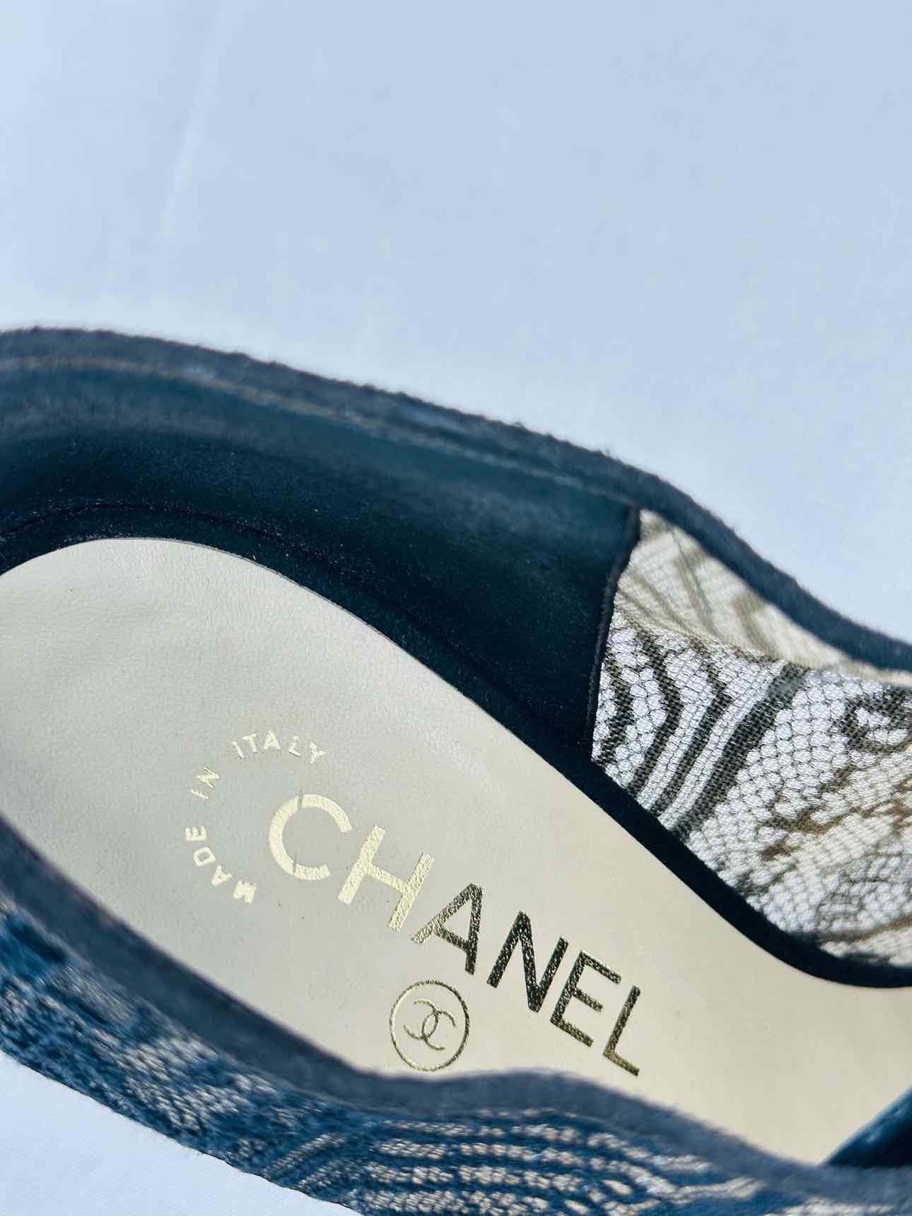 CHANEL Lace Up Black Mesh Size EU 40.5 Booties