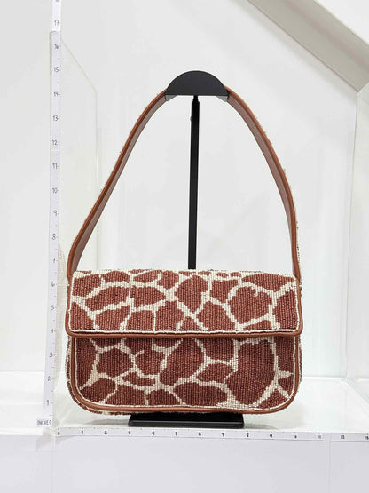 STAUD Tommy Brown & Beige Giraffe Print Shoulder Bag