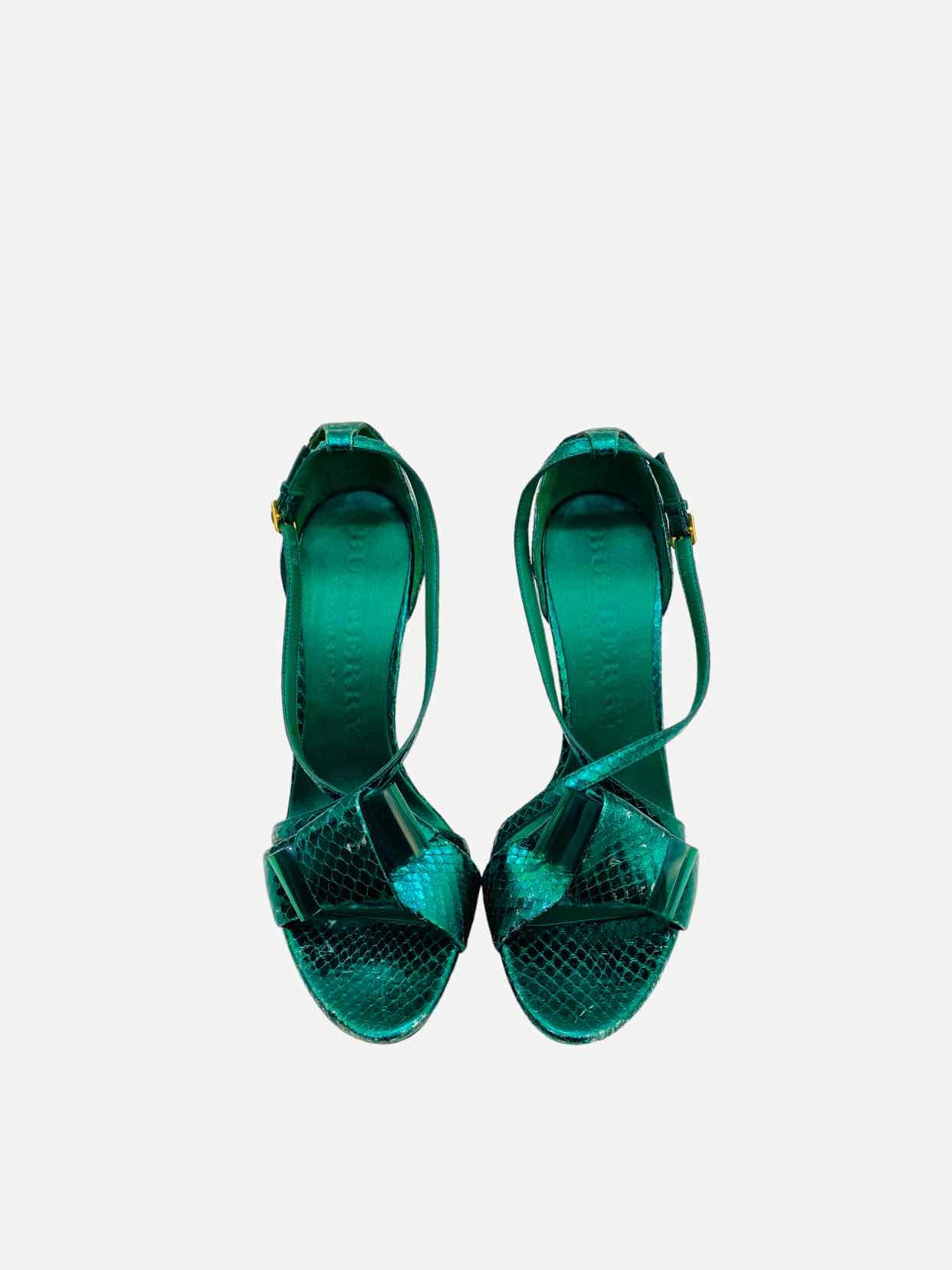 BURBERRY Metallic Green Size EU 41 Heeled Sandals