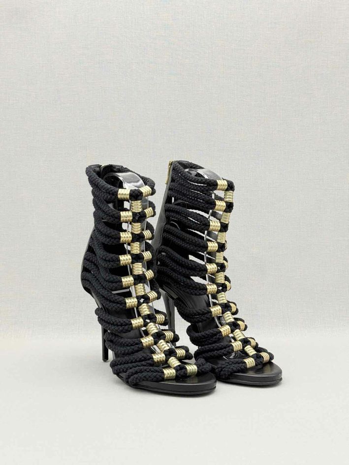 BALMAIN Gladiator Black Rope Size EU 37 Heeled Sandals