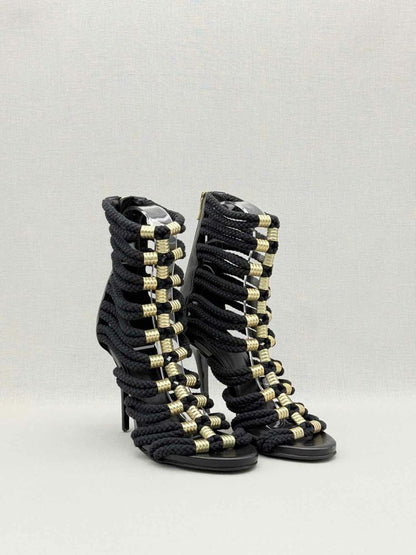 BALMAIN Gladiator Black Rope Size EU 37 Heeled Sandals