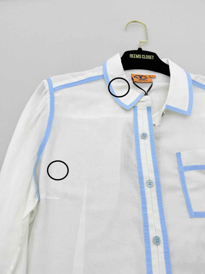 TORY BURCH White w/ Blue Trim Size US 10 Shirt